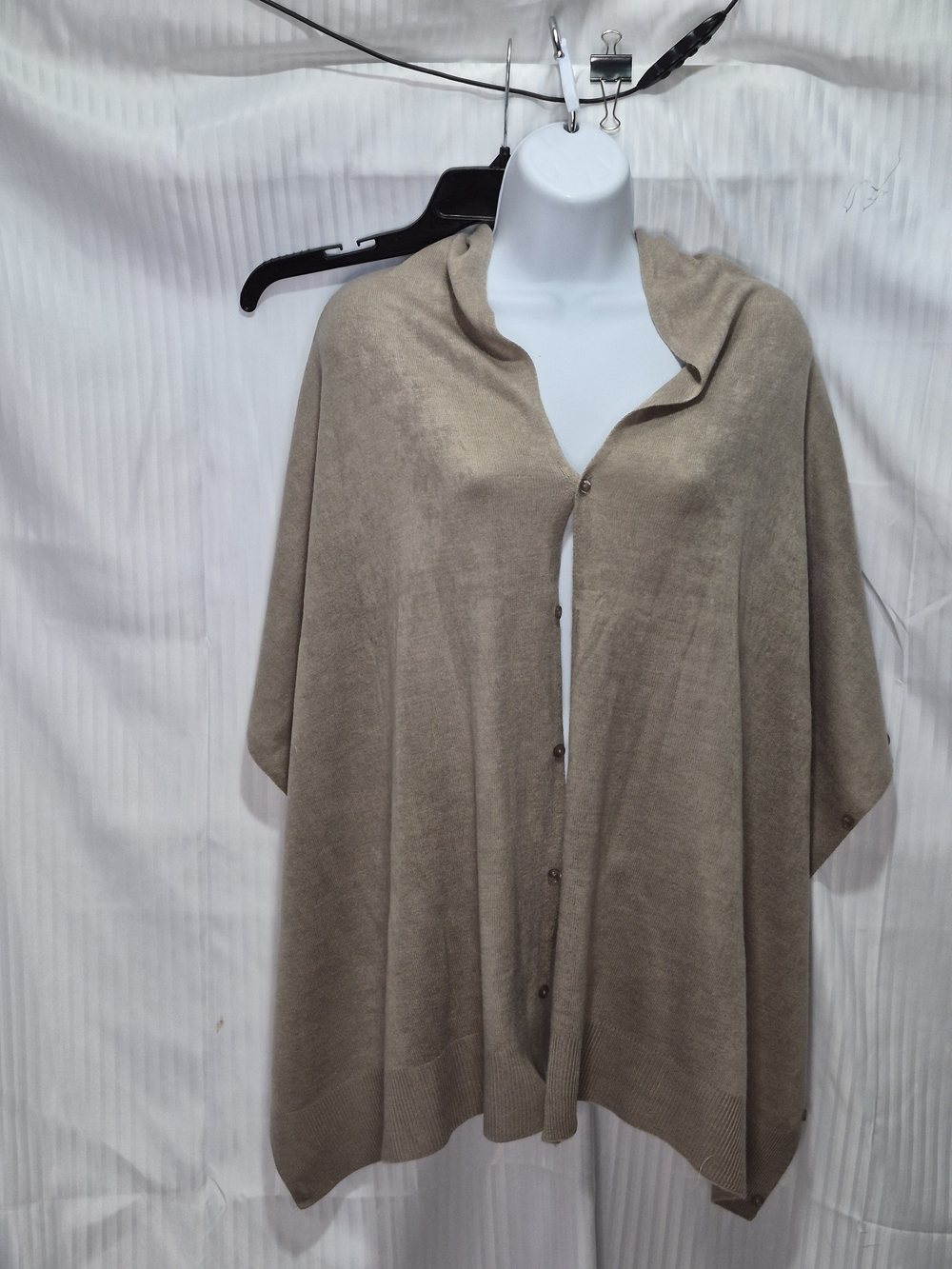 Simply Noelle Taupe Button-Front Knit Poncho Cape Sweater Crop Versatile